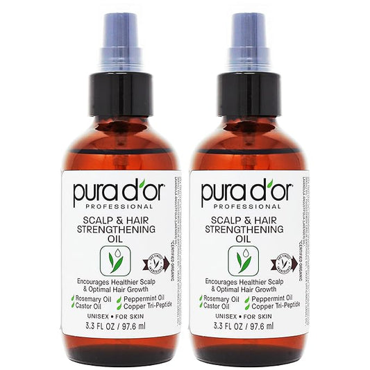PURA D'OR Scalp & Hair Strengthening Oil (3.3oz x2 = 6.6oz) Supports Optimal Growth, Reduce Breakage, Nourish Roots for Healthier, Fuller, Thicker Hair - Rosemary, Castor & Peppermint Oil-BrightBean Baby