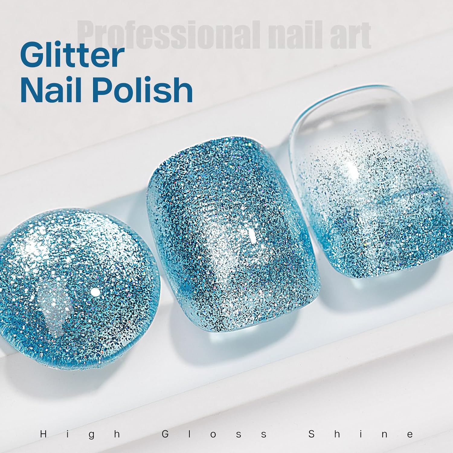 MIZHSE Quick Dry Glitter Blue Nail Polish, Fast Drying Nail Polish, 15ml High Glossy Sparkly Shiny Shimmer Nail Lacquer Nail Art Salon Manicure Home-BrightBean Baby