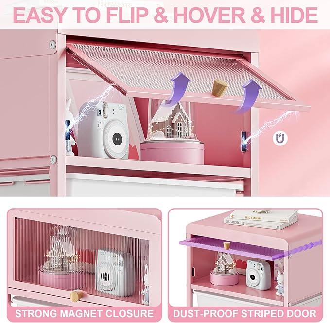 Utility-Rolling-Storage-Drawer-Craft-Cart-Organizers with 4 Drawers & Dust-Proof Door for Kid Craft Art Room,Bedroom,Home Office, Classroom, Rose Pink-BrightBean Baby