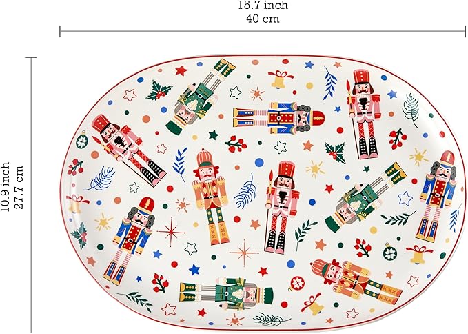 Bico Christmas Soldier 16 plus 12 inch Oval Platters Set, Set of 2, Microwave and Dishwasher Safe, for Serving Fish, Chicken, Turkey