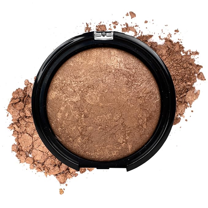 Palladio Baked Bronzer, Highly Pigmented and Easy to Blend, Shimmery Bronzed Glow, Use Dry or Wet, Lasts all day long, Provides Rich Tanning Color Finish, Powder Compact, Illuminating Tan-BrightBean Baby