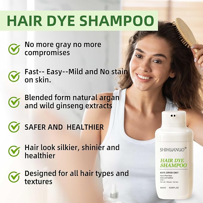 Black Hair Dye Shampoo 3 in 1 for Gray Hair Coverage Argan nut Natural Shampoo Black Hair Dye for Women & Men/Ammonia-Free 500ml-BrightBean Baby