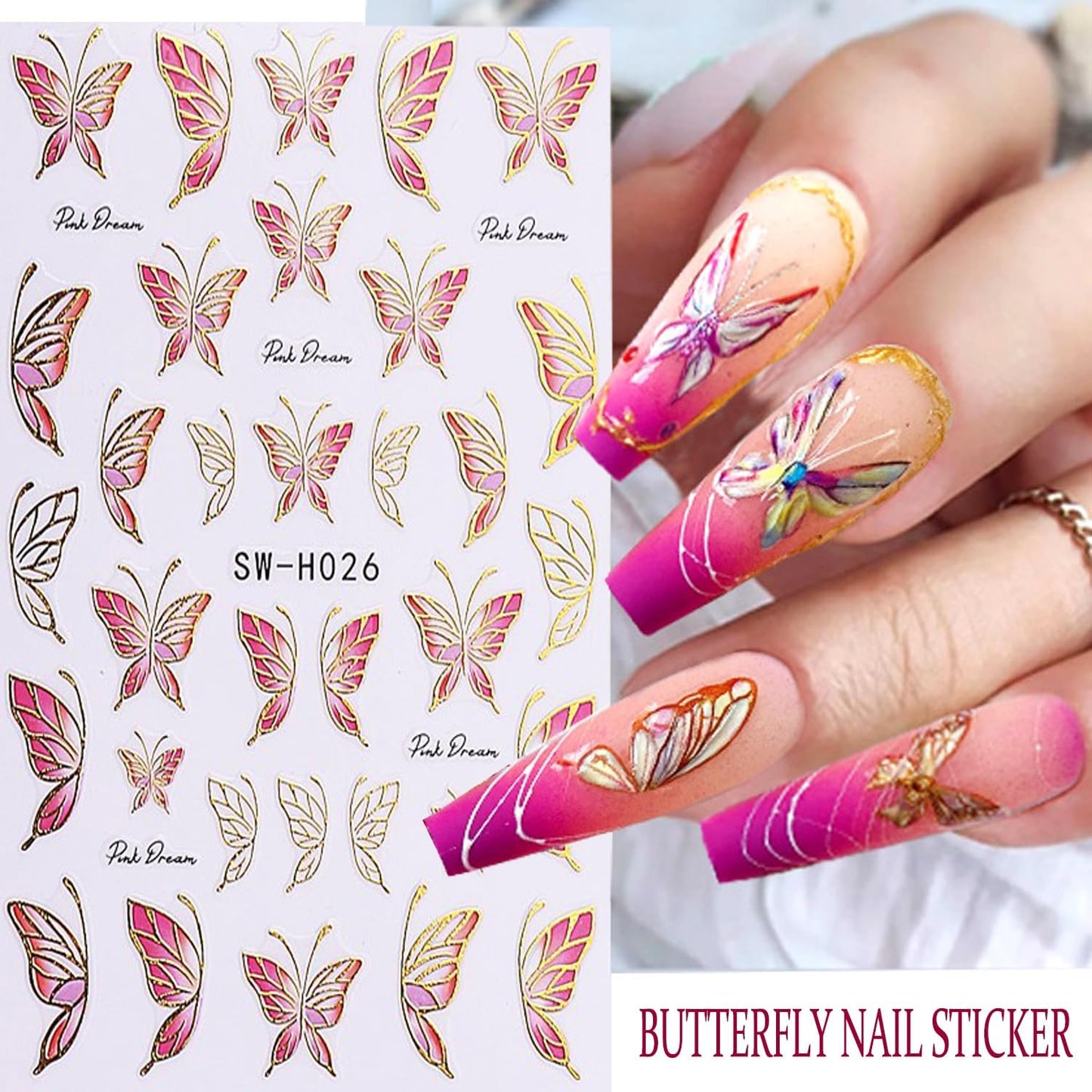 6Sheets Flower Nail Art Stickers 3D Self-Adhesive Nail Sticker Butterfly Nails Art Decals Holographic Floral Butterfly Nails Decal Decoration for Women Blue Blossom Manicure DIY Nail Supplies-BrightBean Baby