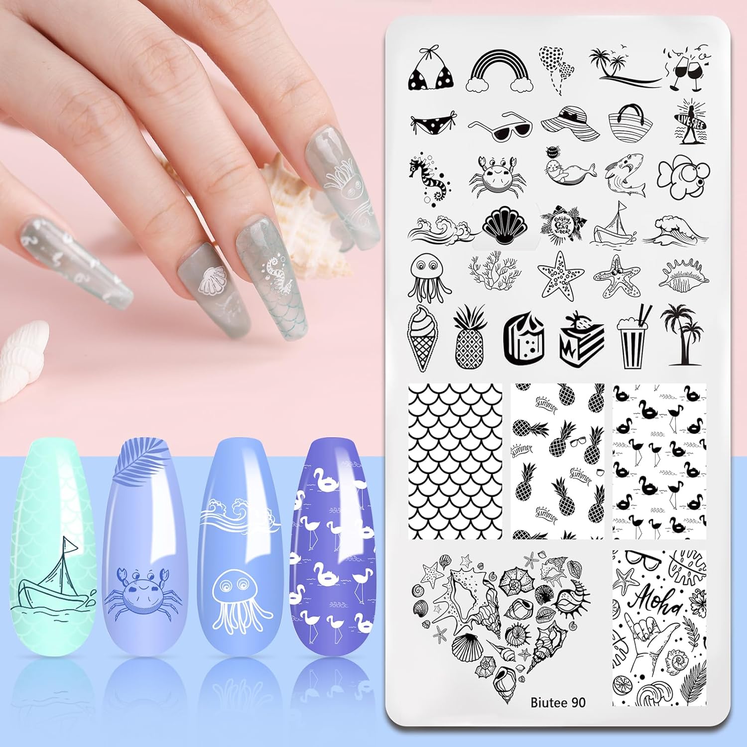 Biutee Nail Art Stamping Plates Set 10PCS French Line Stamp Templates, Nail Stamping Kit with Silicone Nail Stamper for DIY Print Manicure Salon Design Gift In Home-BrightBean Baby