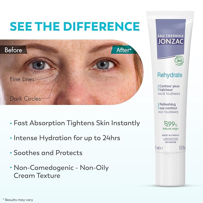 Rehydrate Organic Refreshing Eye Contour Cream - Soothing Hydration with Hyaluronic Acid For Dark Circles -For Sensitive Skin 0.5 Fl Oz-BrightBean Baby