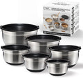 COOK WITH COLOR Stainless Steel Mixing Bowls Set with Lids - Nesting Bowls with Non-Slip Bottom, Black, 12 Pieces