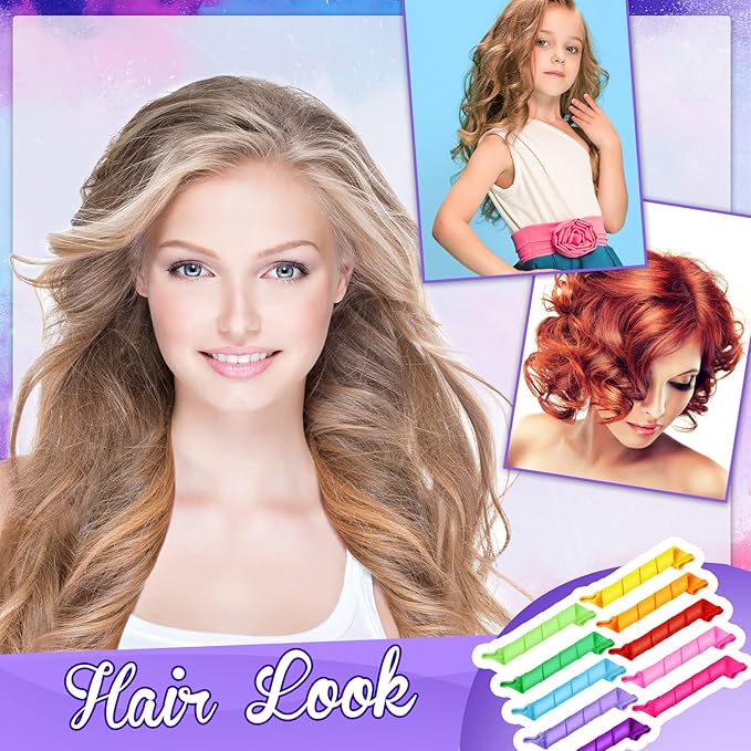 Yilloog 40 Pieces Hair Curlers Kit Heatless Spiral Curlers Tools with 2 Styling Hooks and 1 Storage Bag Multicolor Magic Curls Rollers for Women Long Medium Short Hair Classic Style-BrightBean Baby