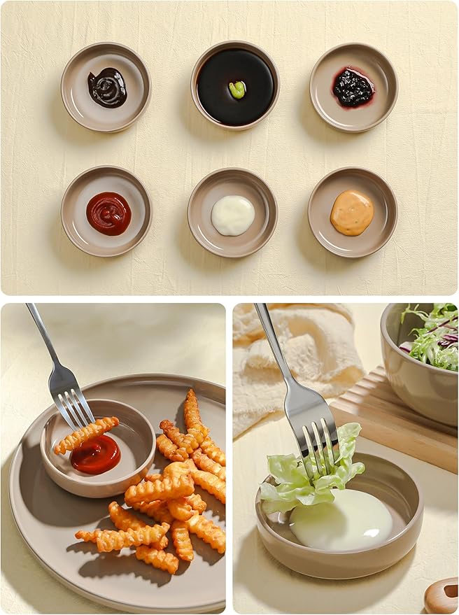 famiware Milkyway Ceramic Soy Sauce Dish, Dipping Bowls Set of 6, Dipping Sauce Bowls/Dishes, 4oz Small Serving Bowls for Side Dishes, Condiment, Sushi, Appetizer, Dessert, Cinnamon Brown