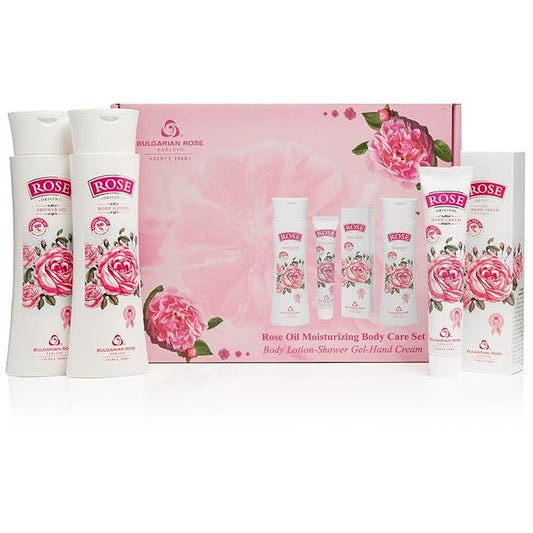 Bulgarian Rose Oil Moisturizing Body Care 3 Piece Gift Set - Natural Rose Body Lotion, Natural Rose Body Wash, Natural Rose Hand Cream-BrightBean Baby