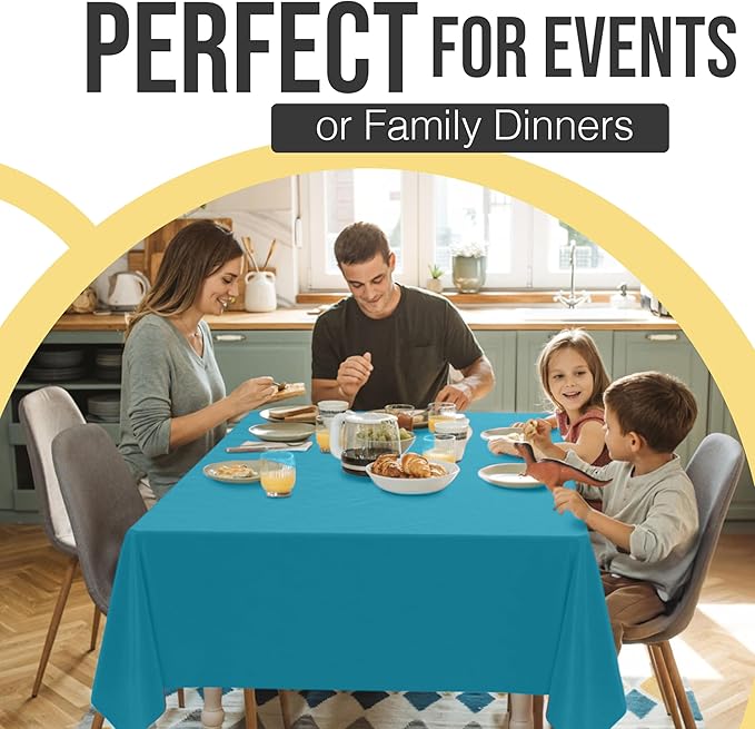 Exquisite Premium Plastic Tablecloth - 54" x 108" Rectangle, 6 Pack (Turquoise)