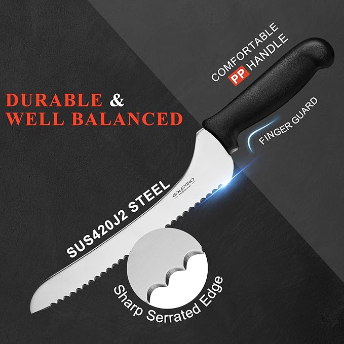 9 Inch Offset Serrated Bread Knife, Wavy Edge knife, High Carbon Stainless Steel Multi-Purpose Kitchen Knife for Homemade Bread, Crusty Breads, Cake, Bagel