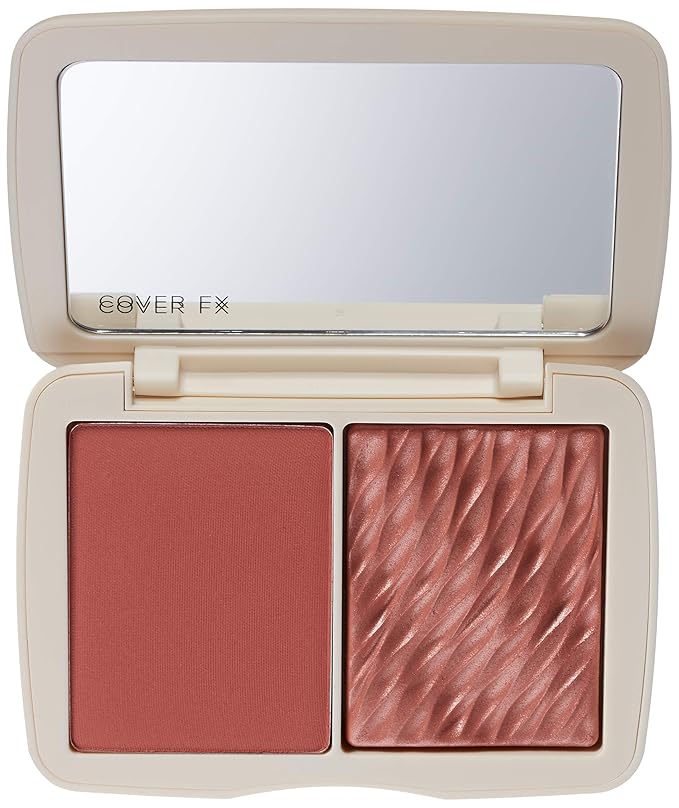 COVER FX Monochromatic Powder Blush Duo - Spiced Cinnamon: Terracotta Flush - Matte + Shimmer Finish - Create Custom, High Impact Color-BrightBean Baby