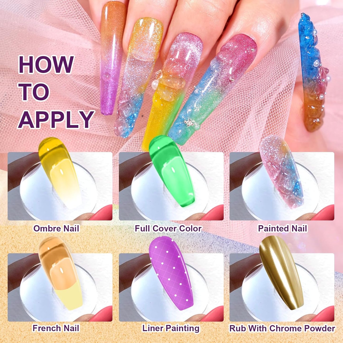 Gradient Painting Gel, 9 Colors Ombre Gel Nail Polish Glazed Colors for Pigment Pat Aura Nails French Manicure Soak Off UV Long-lasting High-glossy Home Nail Salon Dopamine Fructose-BrightBean Baby