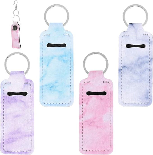 4Pcs Chapstick Holder Keychain, Lip Balm Sleeve Pouch, Chapstick Holder With Clip, Lip Balm Holder, Stocking Stuffers Gift for Women(Pink, Gray, Purple, Blue)-BrightBean Baby