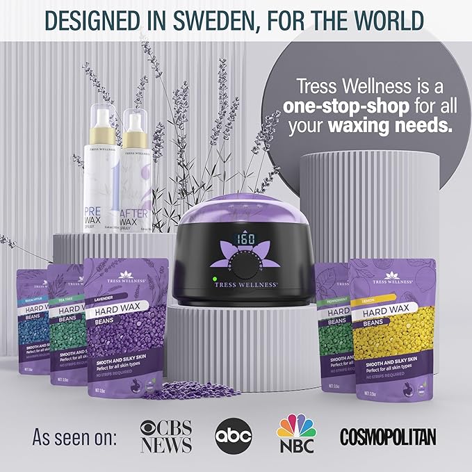 Tress Wellness Waxing Kit for Sensitive Skin – Safe for Face & Skin, Prep & Aftercare Spray, Easy to Use – At-Home Kit for Face, Bikini, Brazilian & Full Body - Digital Display, Grey Mountain-BrightBean Baby