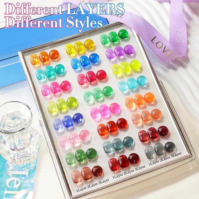 Double Rhythm 28Pcs 0.5Oz Gel Nail Polish Set Same Color Same Bottle Soak Off Gel Polish Kit Nail Art Manicure Salon DIY at Home for Women (Neon Jelly Sheer Collection-T24-11)-BrightBean Baby