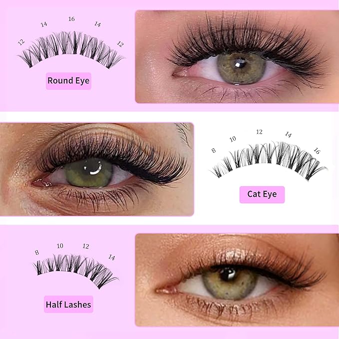 VEYESBEAUTY Lash Clusters Eyelash Extensions Thin & Invisible Band DIY Individual False Eyelashes Newbie's Five-Second Series Wispy Lash Tray for Self-application, Whisper Lashes 8-16mm Mixed Length-BrightBean Baby