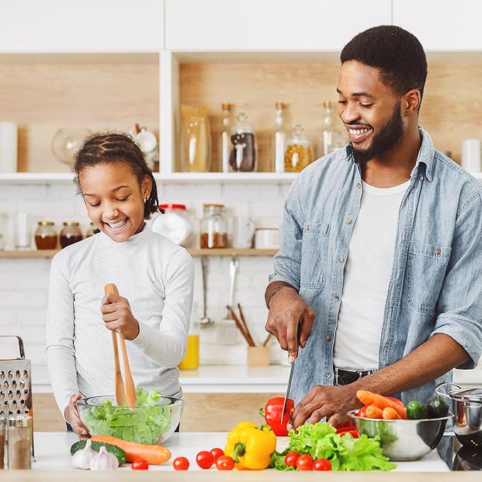 Zopeal 6 Pcs Christmas Kitchen Gift Set Bamboo Utensils for Cooking Wooden Toaster Tongs Long Cooking Salad Tongs for Picking up Cheese Bacon Toast Cake Fruits Bread Spaghetti for Kitchen Women Men