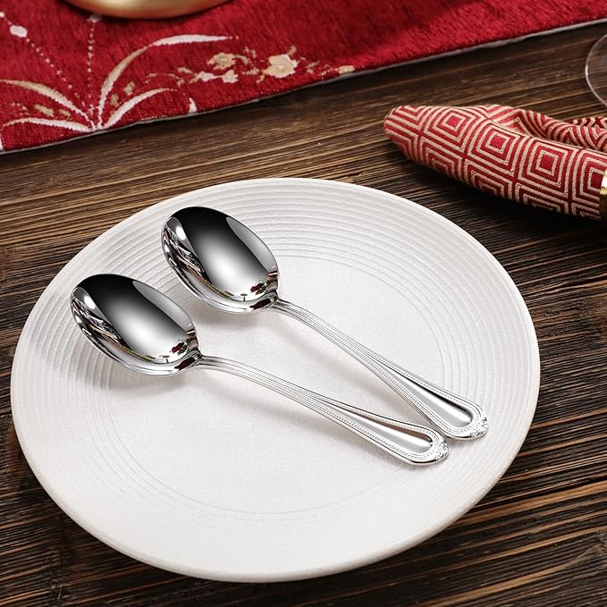 KEAWELL Pearl Edge 4-Piece Premium Spoon Set, 18/10 Stainless Steel, Fine Silverware Spoons with Refined Bead Design, Brightly Polished, Dishwasher Safe (Silver, 6.3" Condiment Spoons)