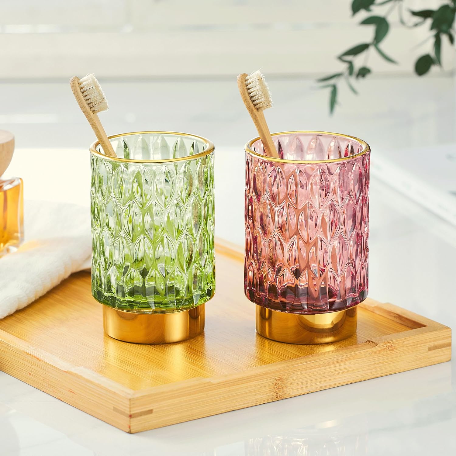 Makeup Brush Holder Organizer,Toothbrush Holders,Desk Pen Pencil Holder,Multifunctional Vintage Glass Brush Cup（A39-4-US）-BrightBean Baby