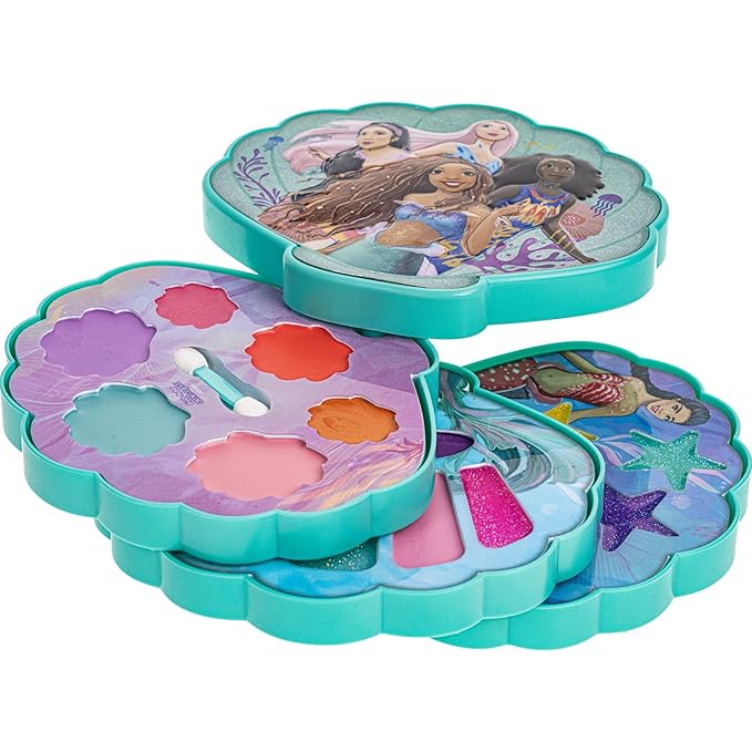 Townley Girl The Little Mermaid Clam Beauty Compact Set Kit with Lip Gloss Palette, Makeup Set for Kids Girls, Ages 3+ Perfect for Parties, Sleepovers and Makeovers-BrightBean Baby