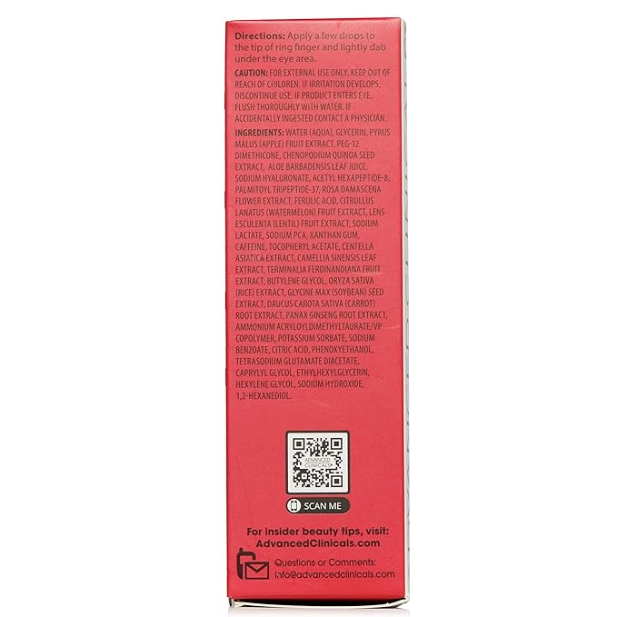 Advanced Clinicals Dark Circle Caffeine Under Eye Serum For Face With Hyaluronic Acid Moisturizer + Peptides | Brightening Vitamin C Serum Helps Improve Look Of Puffy Eye & Fine Lines, 1.75 Fl Oz-BrightBean Baby