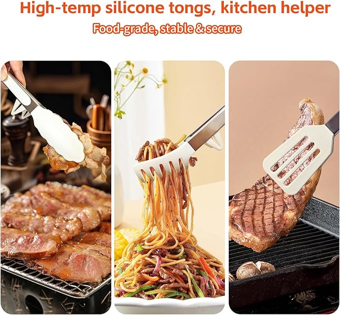 Kitchen Tongs,Set Of 3 Tongs with Silicone Tip for Cooking 9/12 Inch Stainless Steel Kitchen Tong for Meat,Food Grill,Salad,BBQ,Frying,Serving,Dishwasher (white, 12inch)