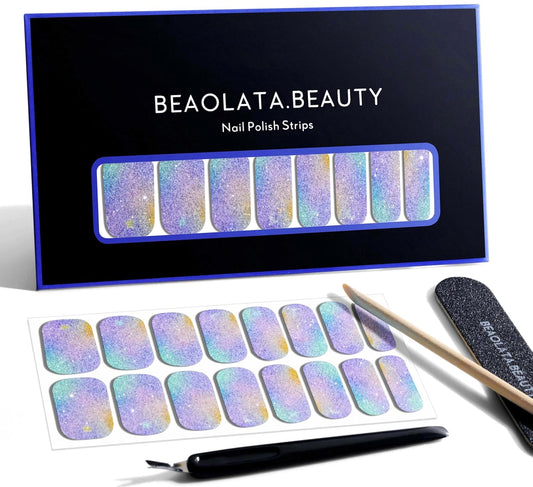 Nail Polish Strips, 32PCS Salon Quality Wraps, Long Lasting Gel Nail Stickers for Women Easy Apply& Remove (Fairies's Blue Glitter)-BrightBean Baby