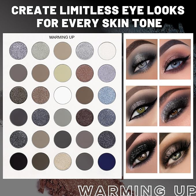 Black Grey Eyeshadow Makeup Palette + 15 Brushes Set, 86 Colors Matte Glitter Highly Pigmented Long Lasting Eye shadow, Blush, Contour, Highlighter All in One Make Up Kit for Halloween & Daily Use-BrightBean Baby