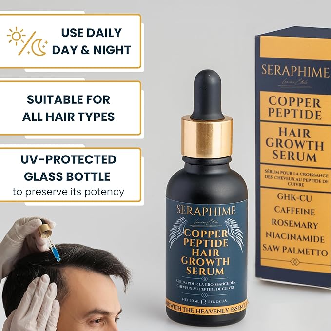 Copper Peptide Serum for Hair Growth - Caffeine, Niacinamide, Rosemary Oil, Saw Palmetto Hair Density Serum, Topical Tripeptide Scalp Care for Hair Thinning, Women & Men 1 fl oz-BrightBean Baby