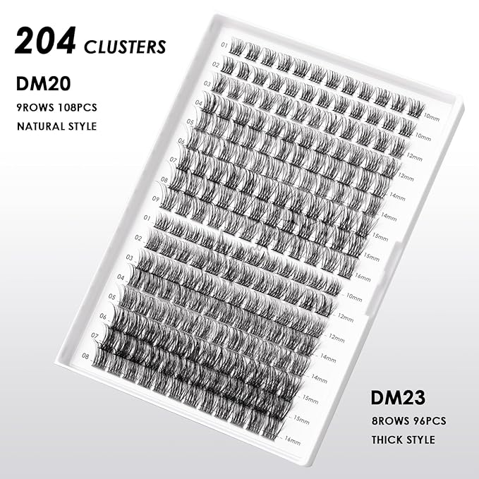 Lash Clusters 204 Pcs Individual Lashes Clusters Eyelash Extensions False Eyelashes DIY Lash Extension Kit Reusable False Eyelashes Natural Look Mix 10-16mm C D Curl(DM20+DM23)-BrightBean Baby