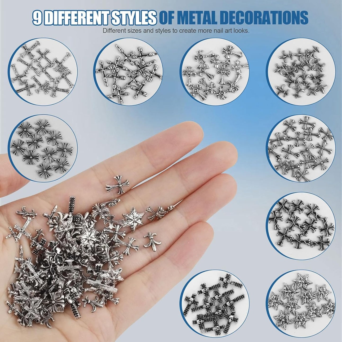 Artdone Nail Art Studs Kit, 3D Silver Cross Nail Charms and Star Gems Bulk Nail Jewels Shiny Crosses for DIY Professional Manicures Decoration-BrightBean Baby