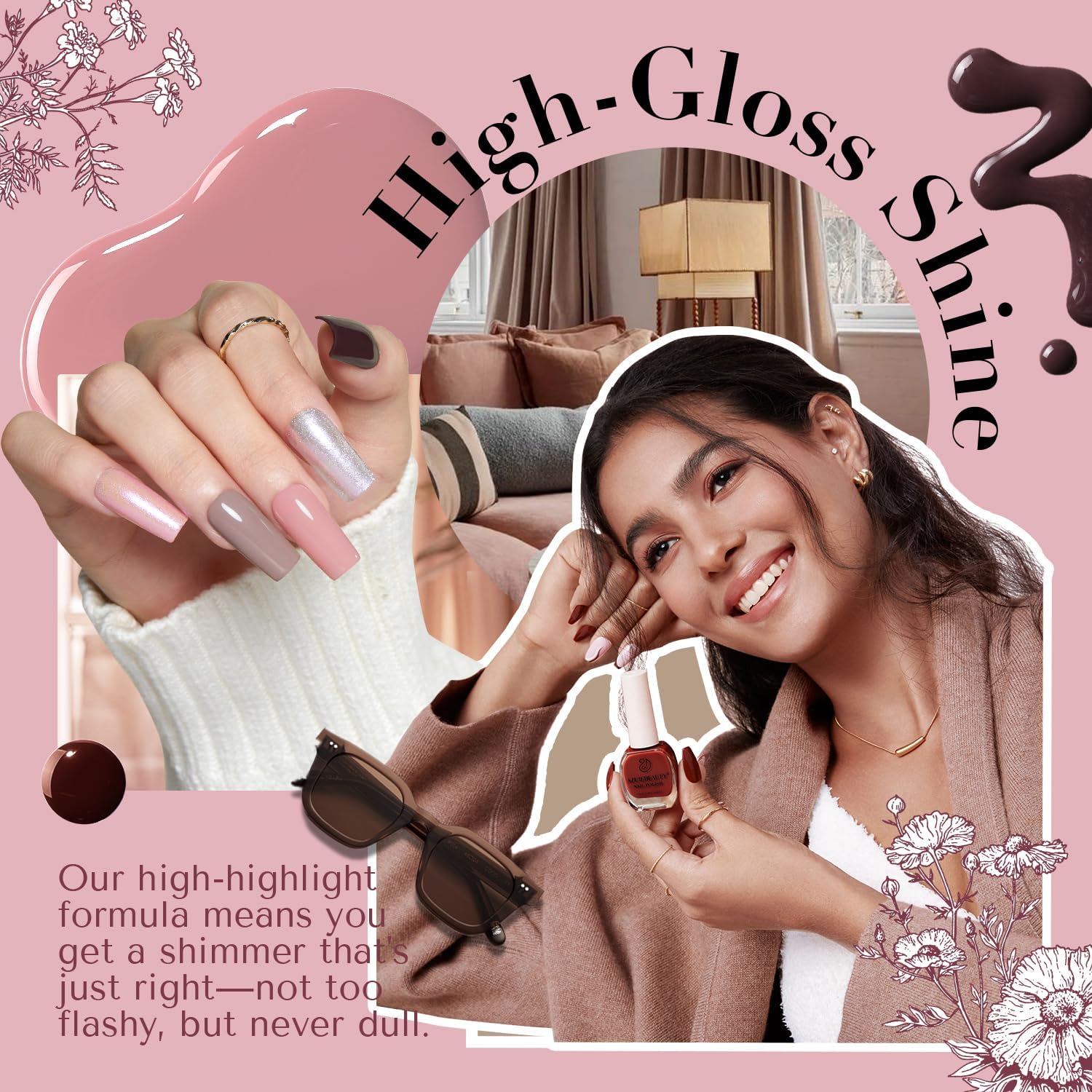 AZUREBEAUTY Nail Polish Set 4 Colors Pink Nude Glitter Nail Polish Quick Dry Natural Nail Lacquer Fingernail Kit with Top Coat DIY Salon Home-BrightBean Baby