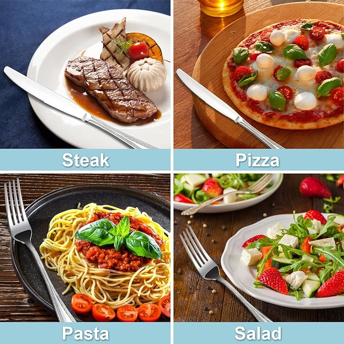 24-Piece Dinner Fork Set, 8-Inch Silverware, Stainless Steel, Elegant Pearl Dot Handle, Dishwasher Safe