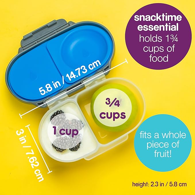 b.box Snack Box Reusable Snack Containers with Lids 2 compartments, Bento Box for kids and toddlers, Leakproof Lunch Box, BPA free and Dishwasher Safe Snack Container (Lemon Sherbet, 1 3/4 Cup)