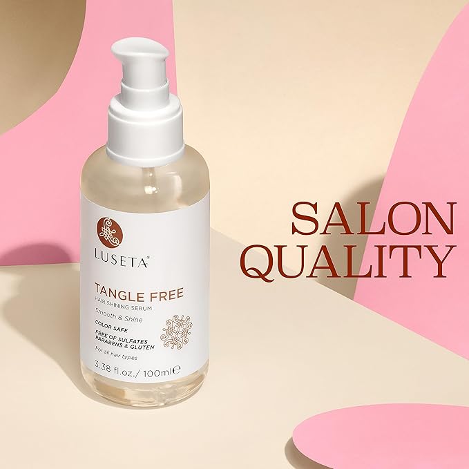 Luseta Tangle Free Routine Hair Serum Oil for Women and Men Detangling with Keratin and Argan Oil, Color Safe for Curly and Wavy Hair, Paraben & Gluten Free 3.38oz-BrightBean Baby