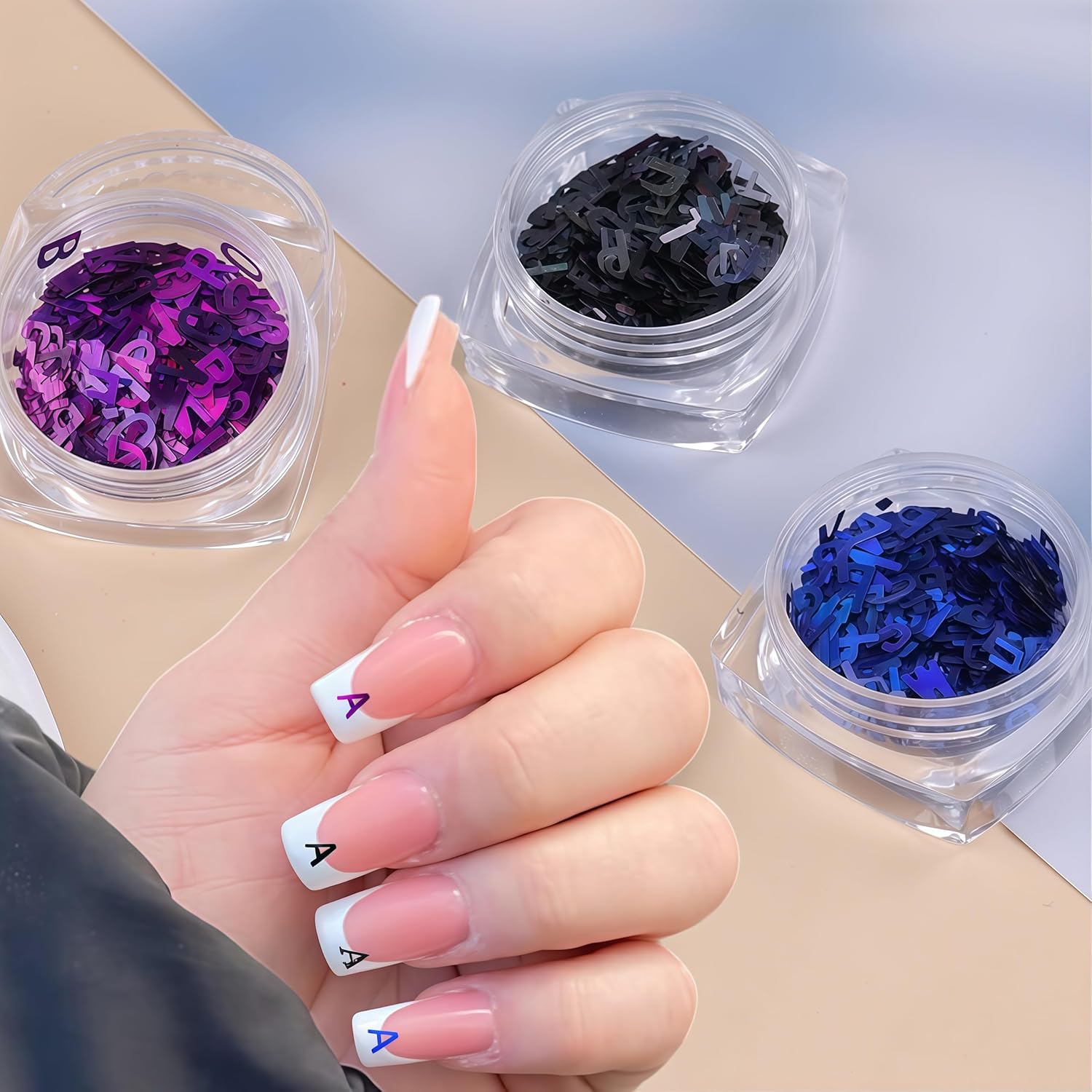 3 Colors Nail Art Glitters & Sequins - Black & Purple Letter Shaped Nail Sticker for Women's Manicure DIY-BrightBean Baby