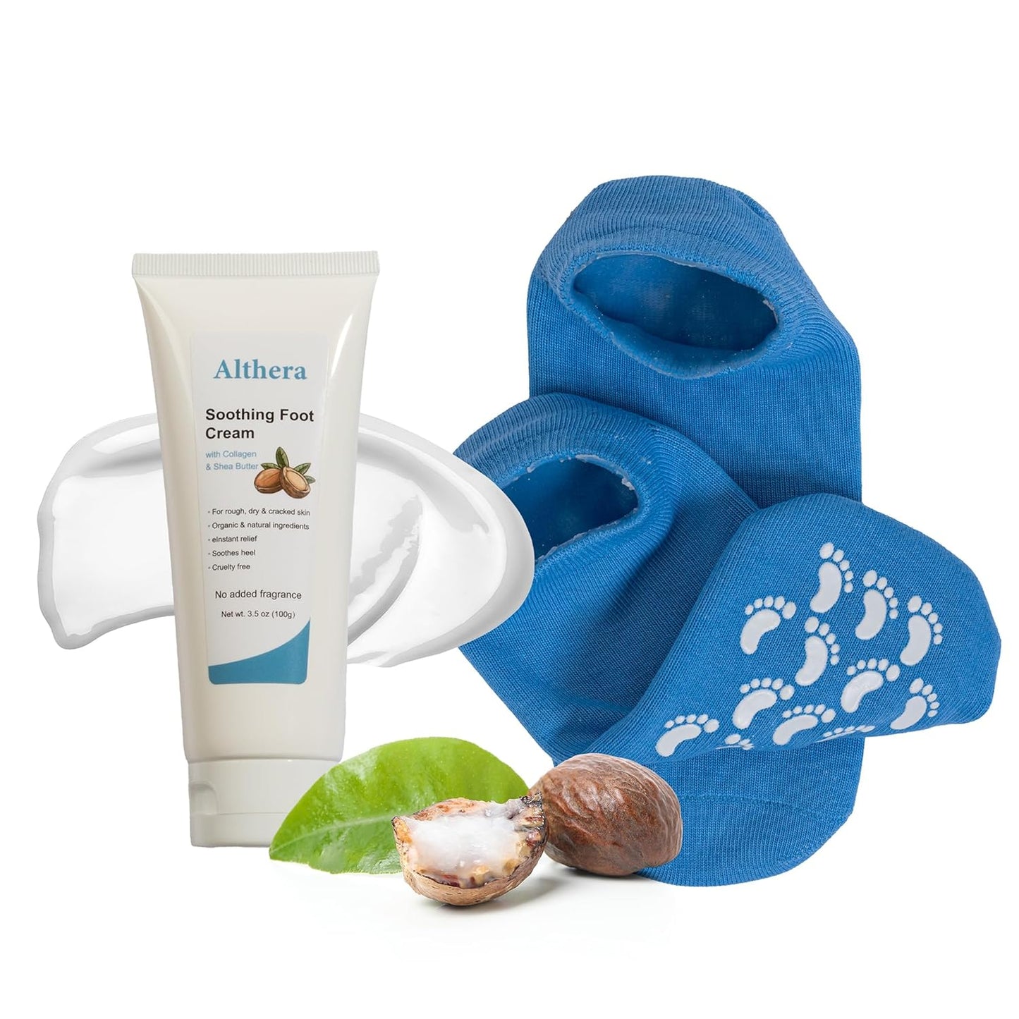 soothing Foot Cream with Collagen, Lactic Acid, Urea & Shea Butter – 3.5oz Intensive Repair for Dry Cracked Heels, Includes Moisturizing Sock for Overnight Hydration (full sock)-BrightBean Baby