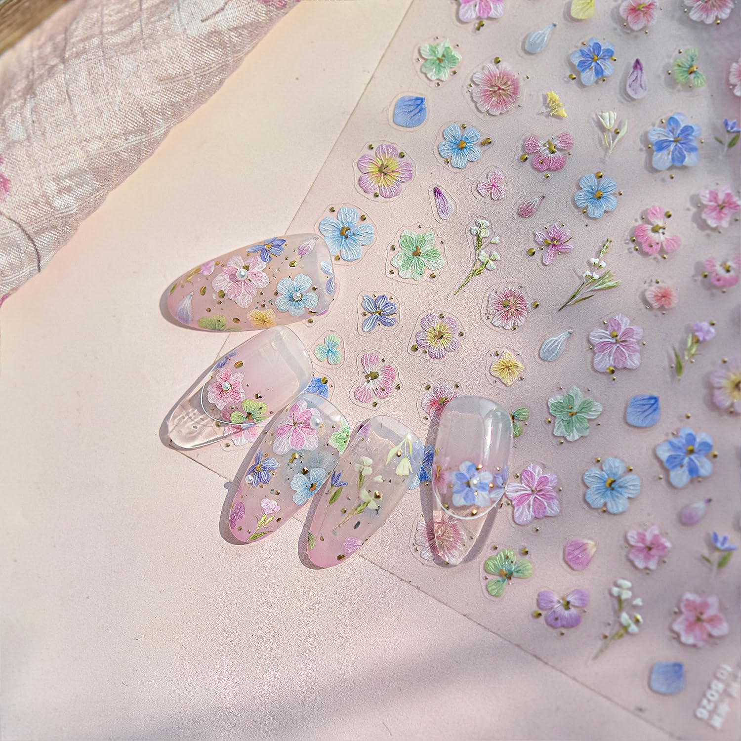 Dried Flower Nail Art Stickers Colorful Flowers Nail Decals for Acrylic Nails 3D Self Adhesive Glitter Designs Nail Sticker Cute Floral Nail Decal Spring Summer Manicure Supplies for Women DIY Decor-BrightBean Baby