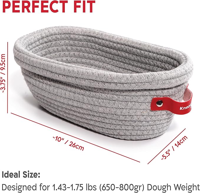 KneadAce Cotton Rope Banneton Bread Proofing Basket Set, 2 x Oval Bread Basket with Liners & Covers for Artisan Bread Baking, Sourdough Bread Baking Supplies