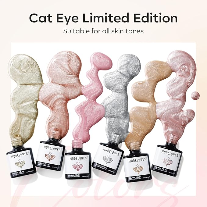 Modelones Cat Eye Gel Nail Polish Set, Holographic Glitter 6 Colors with Magnet, Sparkle Galaxy Series Nude Pink Gel Polish, Soak Off Led Gel Polish Kit, Nail Art, Salon DIY Gifts-BrightBean Baby