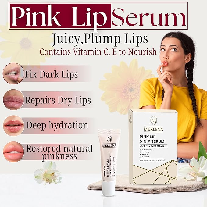 Merlena Pink Lip & Nip Serum - Hydrates and Repairs Dry, Peeling Lips and Nipples, Adds Collagen for Plumpness, Soothes Flaky Skin, Organic Vitamin C & E Formula 8ml-BrightBean Baby