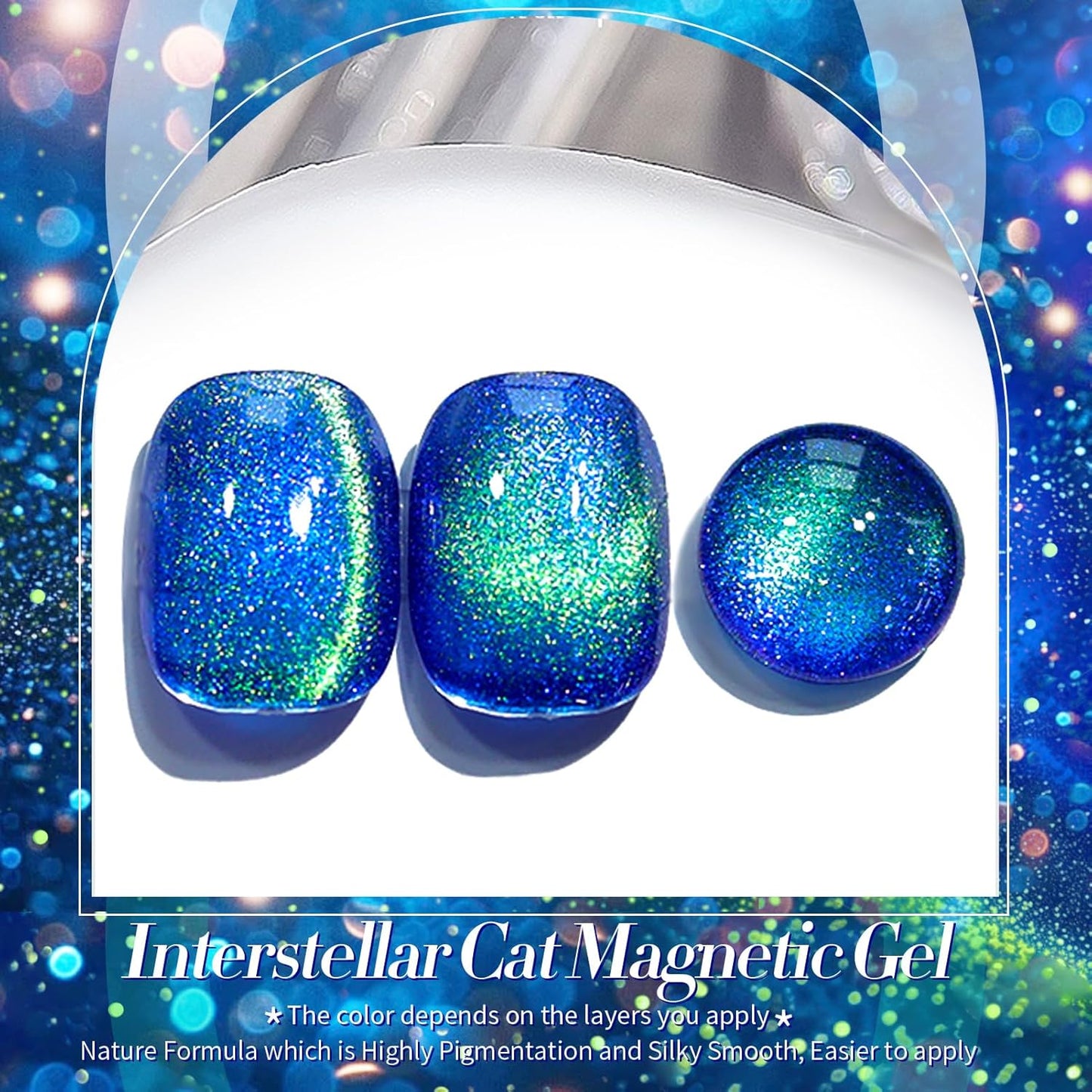Born Pretty Cat Magnetic Eye Gel Nail Polish, Blue Glitter Cat Magnetic Gel Nail Polish, Holographic Magnetic Nail Polish for Nail Art Manicure Salon DIY at Home 15ML-BrightBean Baby