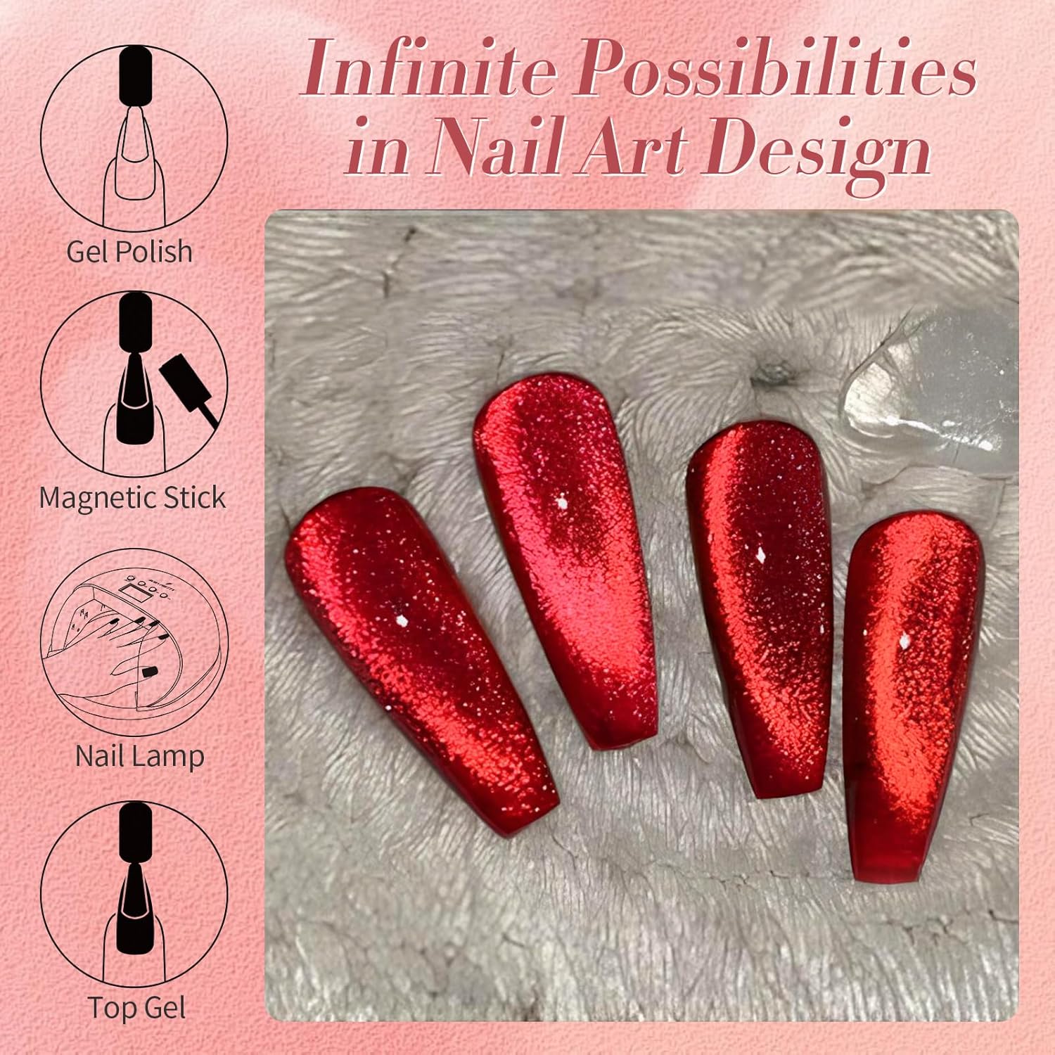 Born Pretty Cat Magnetic Eye Gel Nail Polish Ruby Red Holographic Glitter Shiny Sparkle Crystal Gel Nail Polish Magnetic Nail Polish Salon DIY at Home 15mL-BrightBean Baby