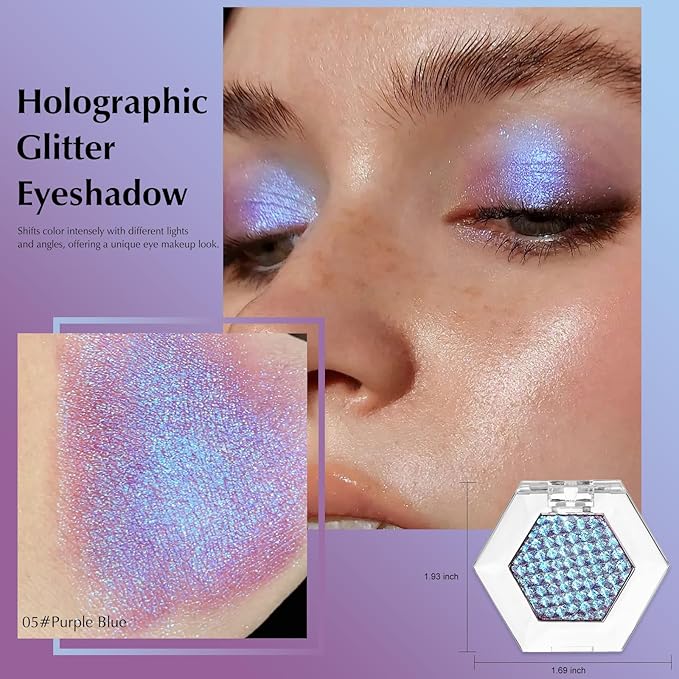 Glitter Eyeshadow Palette, Multichrome Chameleon Purple Blue Eye Shadow, Color Shifting Multi-Reflective Holographic Eyeshadow Shimmer Inner Corner Eye Brightener Highlighter Makeup-BrightBean Baby