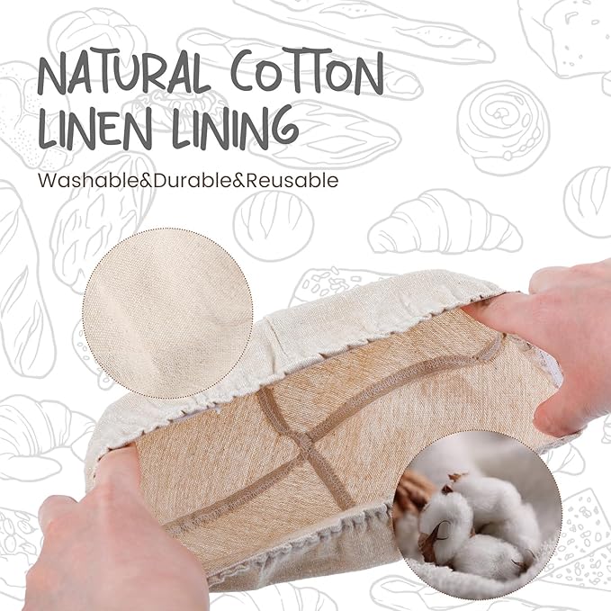 14.5inch Oval Bread Dough Proofing Rising Rattan Basket & Liner Combo for Professional & Home Baking (2 basket & 2 liner)