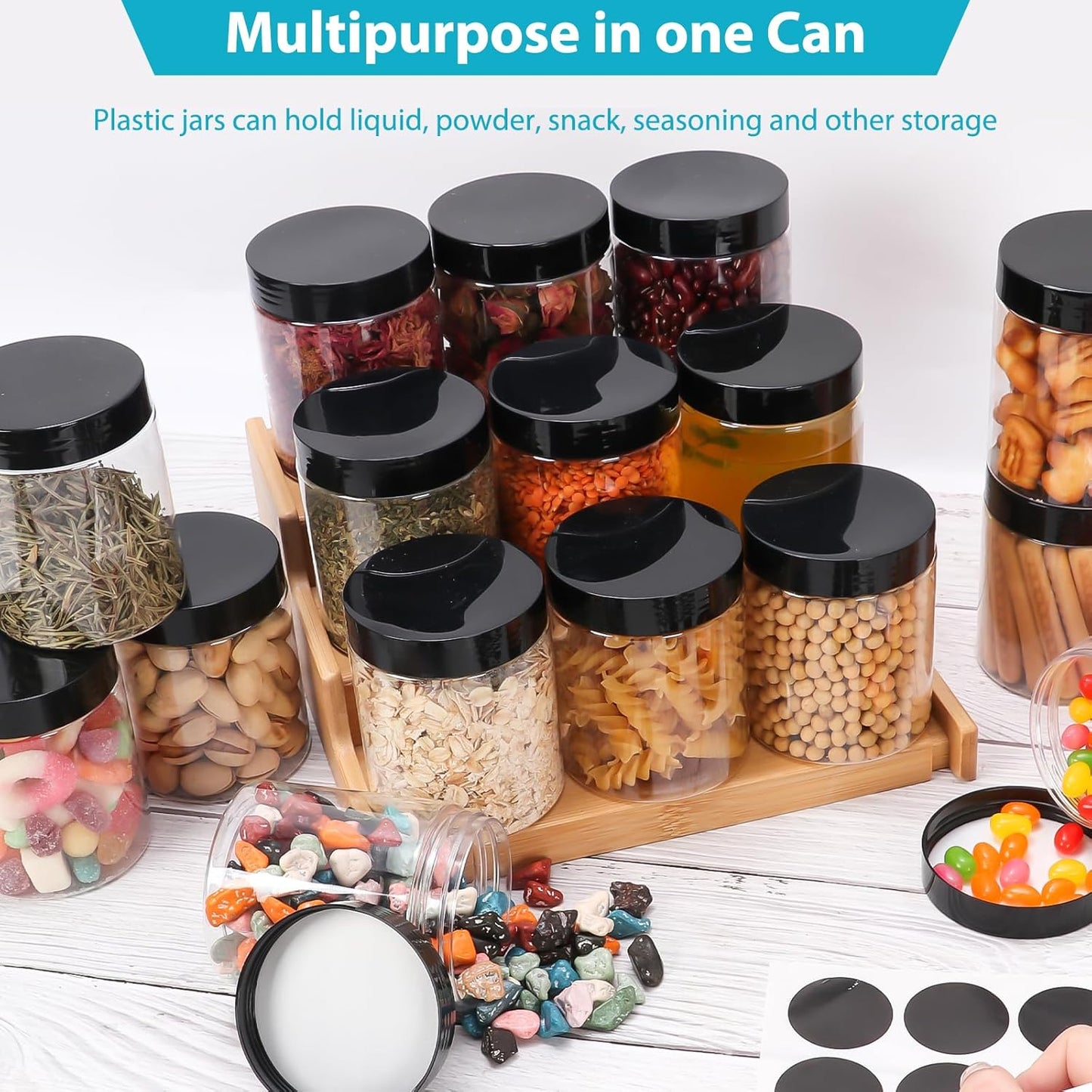 8 oz Clear Plastic Round Jars with Black Lids, 40pcs 8oz 250ml Leak-Proof Wide-Mouth Cosmetic Storage Containers for Slime, Kitchen Use, Beauty Products, Cream, Scrubs, Bath Salt and More-BrightBean Baby