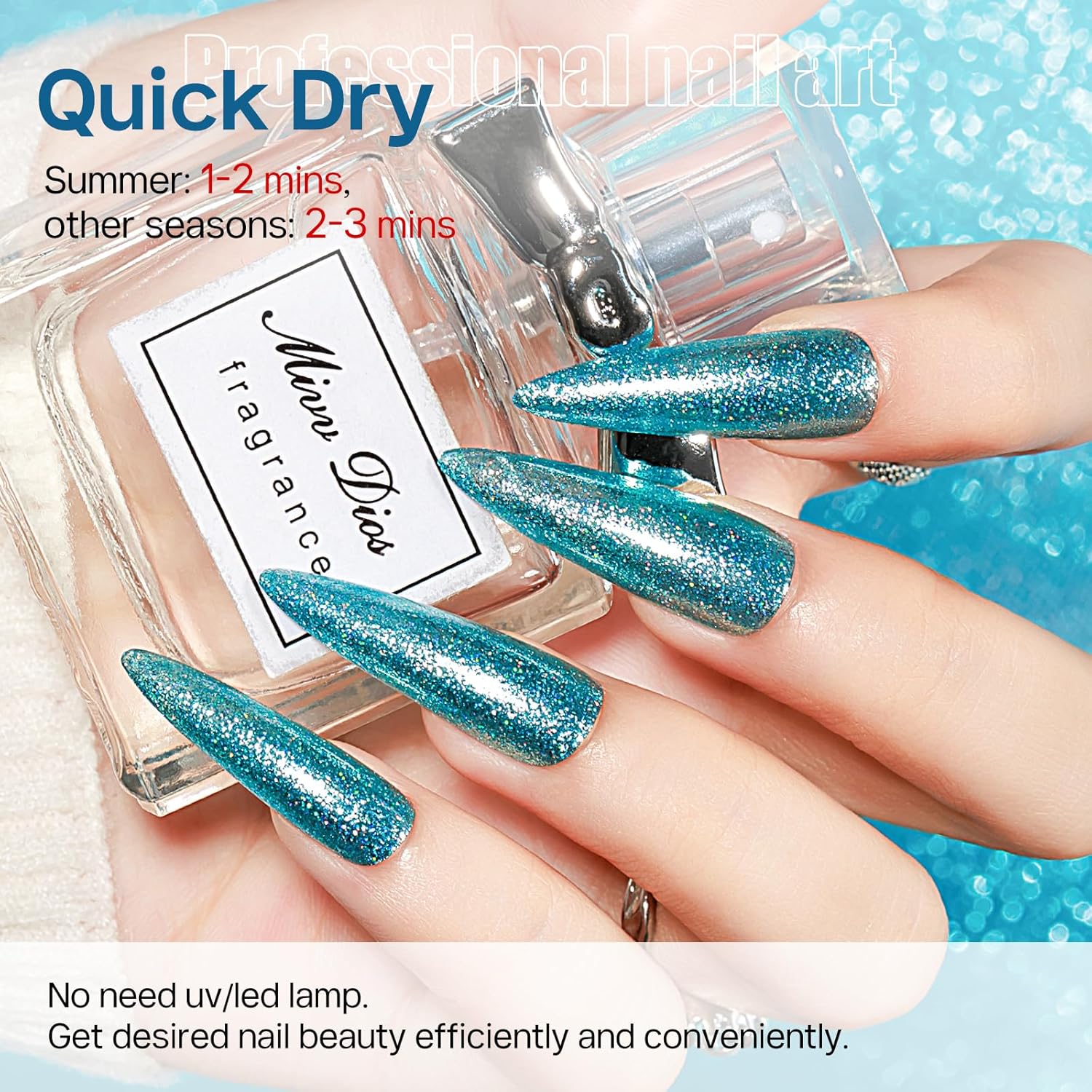 MIZHSE Quick Dry Glitter Blue Nail Polish, Fast Drying Nail Polish, 15ml High Glossy Sparkly Shiny Shimmer Nail Lacquer Nail Art Salon Manicure Home-BrightBean Baby