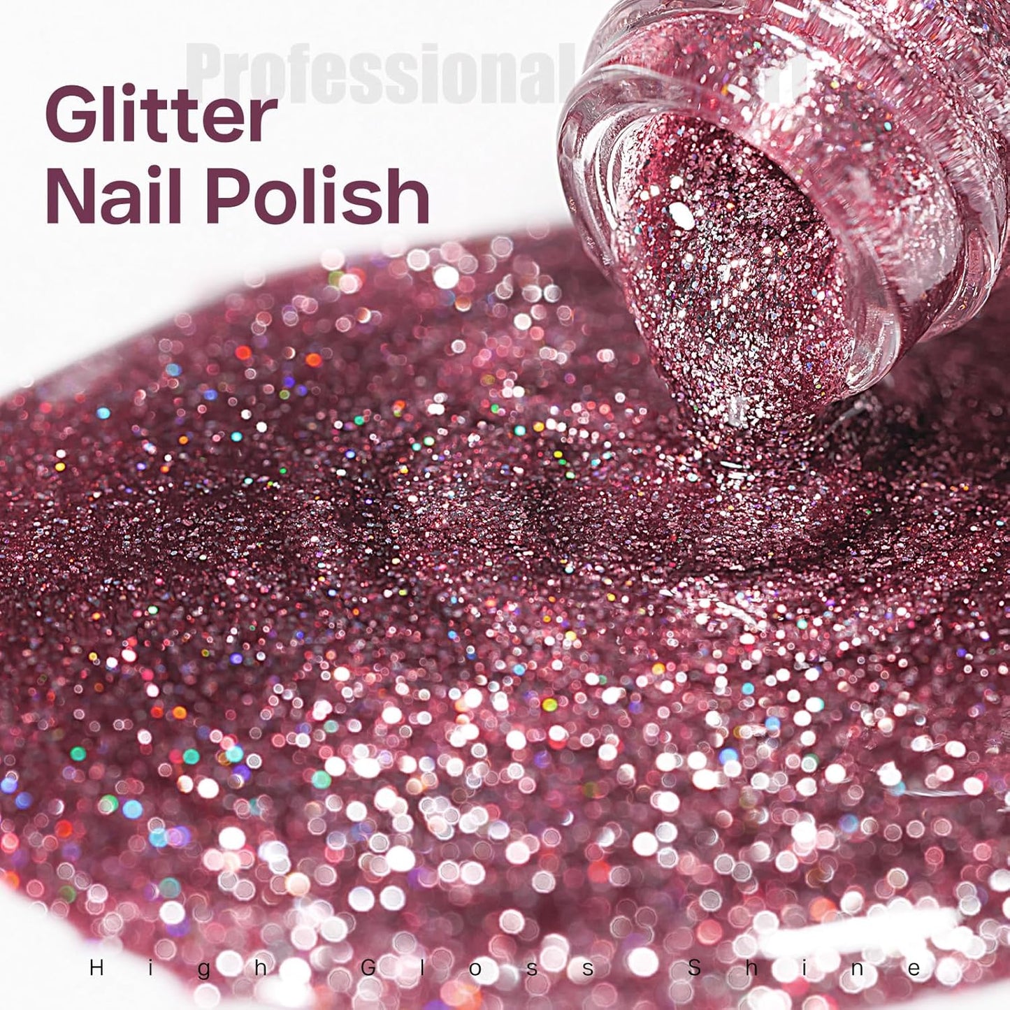 MIZHSE Quick Dry Glitter Pink Nail Polish, Shimmery Nail Polish Air Fast Drying, 15ml High Glossy Sparkly Shiny Nail Lacquer Nail Art Salon Manicure Home-BrightBean Baby