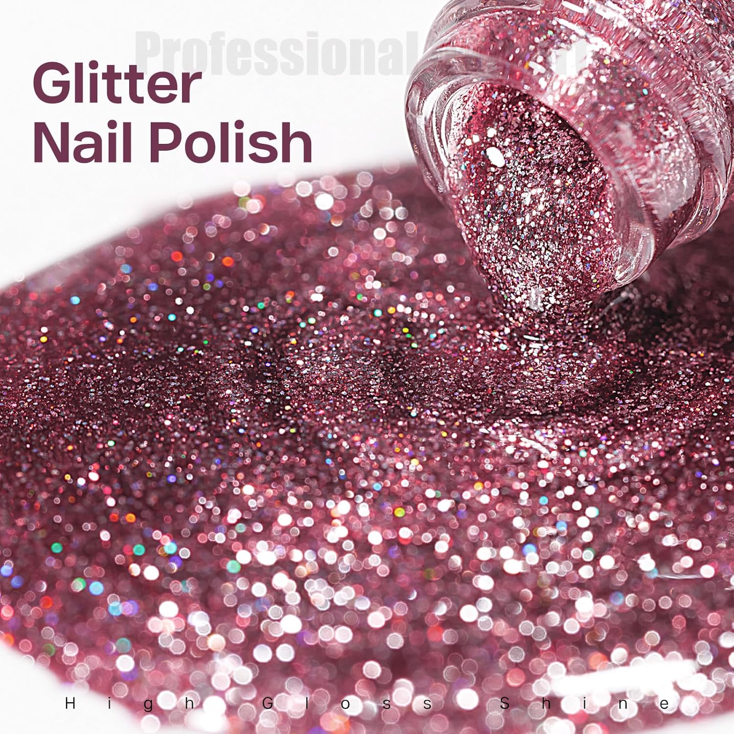 MIZHSE Quick Dry Glitter Pink Nail Polish, Shimmery Nail Polish Air Fast Drying, 15ml High Glossy Sparkly Shiny Nail Lacquer Nail Art Salon Manicure Home-BrightBean Baby